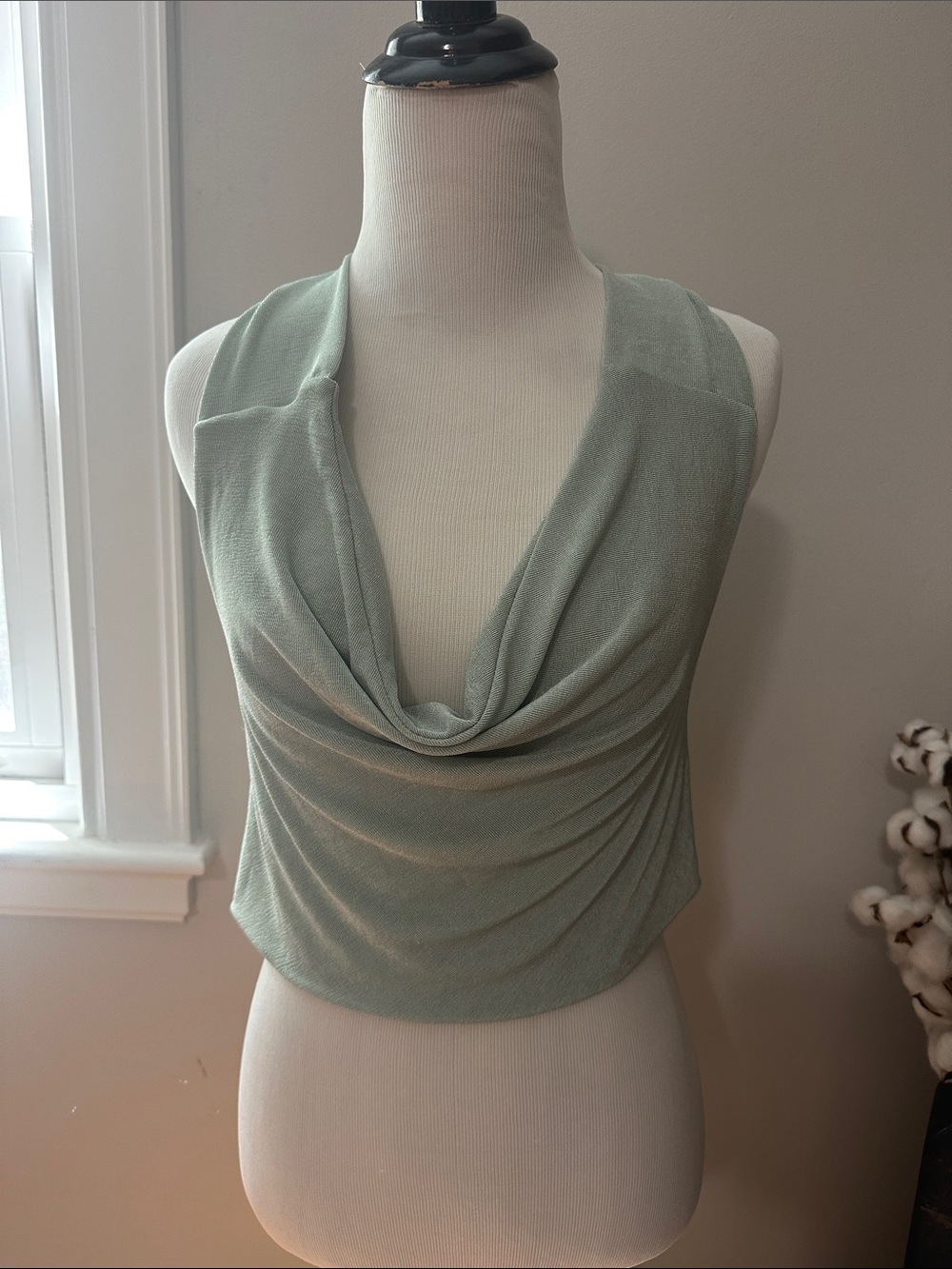 Sleeveless Cowl Neck Tank Top in Sage Green